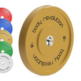 Body Revolution Olympic Bumper Plates - High-Density Rubber, IWF Colour-Coded, 5kg to 25kg, Ideal for Weightlifting & Strength Training  15kg pair