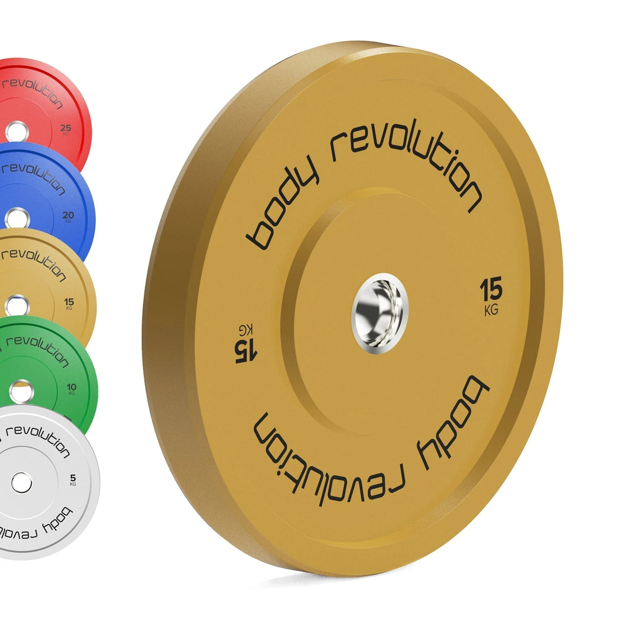 Body Revolution Olympic Bumper Plates - High-Density Rubber, IWF Colour-Coded, 5kg to 25kg, Ideal for Weightlifting & Strength Training  150kg Set (5-25kg Pair Increments)
