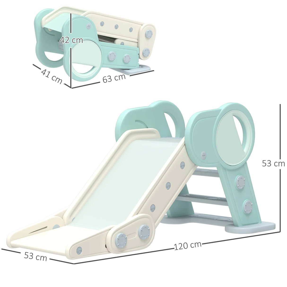 AIYAPLAY Foldable Kids Slide, Freestanding Baby Slide, for Ages 1.5-3 Years, Grey & Green