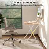 HOMCOM 70 cm Folding Computer Desk with Monitor Shelf - Natural Wood Finish