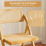 Boho Accent Rattan Cane Folding Chairs Set of 2 Bamboo Dining Chairs-Natural