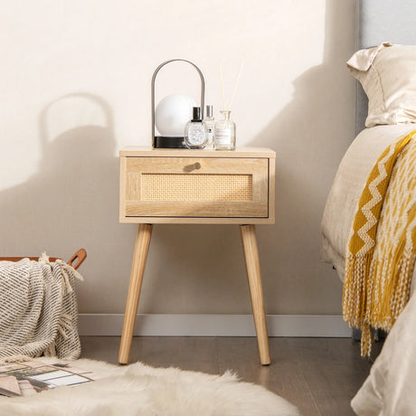 Set of 2 Rattan Bedside Tables with Drawers Side Table Nightstand Night Console Sofa Table