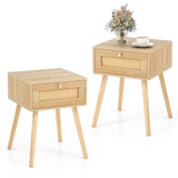 Set of 2 Rattan Bedside Tables with Drawers Side Table Nightstand Night Console Sofa Table