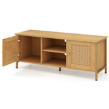 Boho TV Stand for TV up to 55 Inches with Faux Rattan Door-Natural