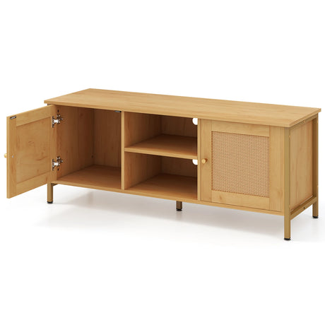 Boho TV Stand for TV up to 55 Inches with Faux Rattan Door-Natural