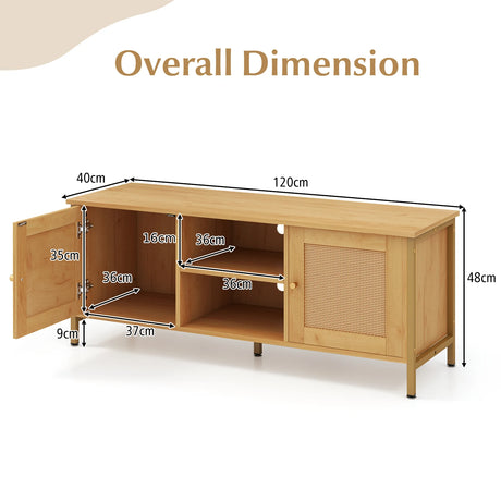 Boho TV Stand for TV up to 55 Inches with Faux Rattan Door-Natural