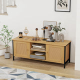 Boho TV Stand Media Console Table with 2 Cabinets and Open Shelf-Yellow