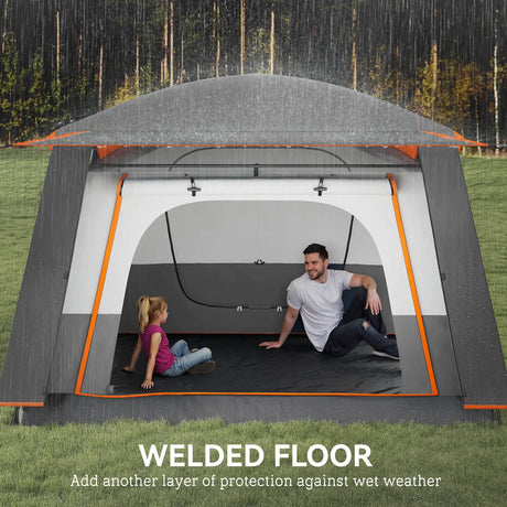 Outsunny 4-6 Man Camping Tent, Double Layer Tunnel Tent with Porch, Living Area and 2 Bedrooms, Sewn in Groundsheet, 3000mm Waterproof and UPF 30+, Portable with Bag, Grey