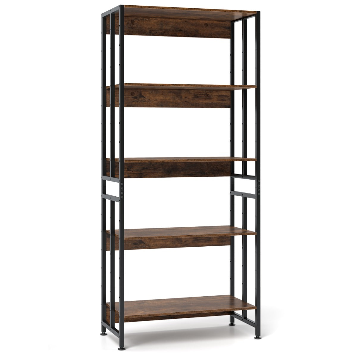 5-Tier Bookshelf with Adjustable and Tiltable Shelves-Rustic Brown
