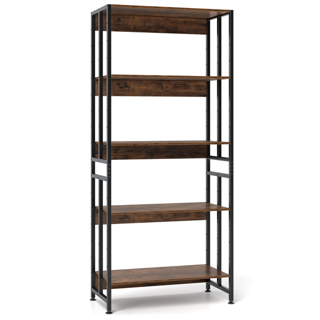 5-Tier Bookshelf with Adjustable and Tiltable Shelves-Rustic Brown