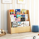4-Tier Kids Wooden Bookshelf with Deep Compartments-Natural