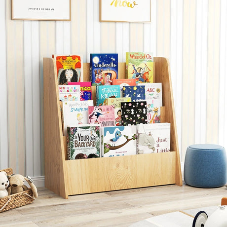 4-Tier Kids Wooden Bookshelf with Deep Compartments-Natural
