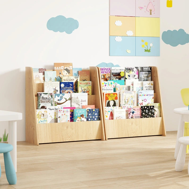 4-Tier Kids Wooden Bookshelf with Deep Compartments-Natural