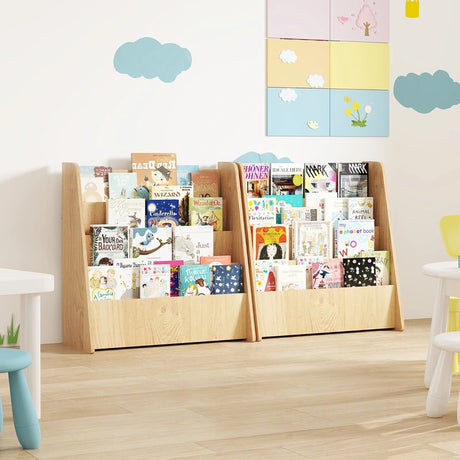 4-Tier Kids Wooden Bookshelf with Deep Compartments-Natural