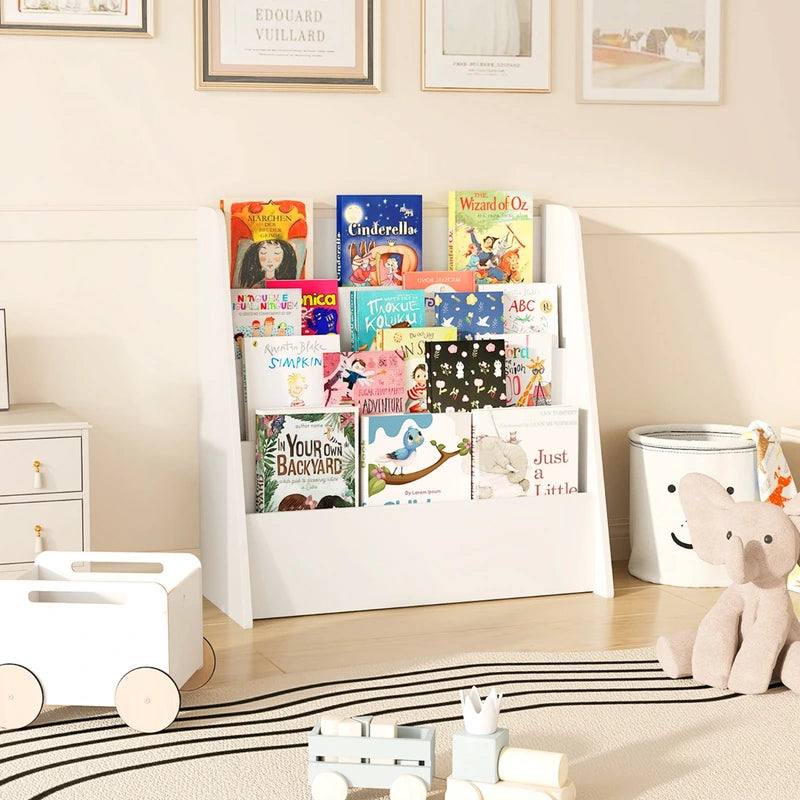4-Tier Kids Wooden Bookshelf with Deep Compartments-White