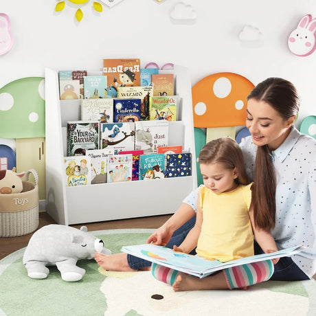 4-Tier Kids Wooden Bookshelf with Deep Compartments-White