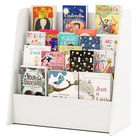 4-Tier Kids Wooden Bookshelf with Deep Compartments-White