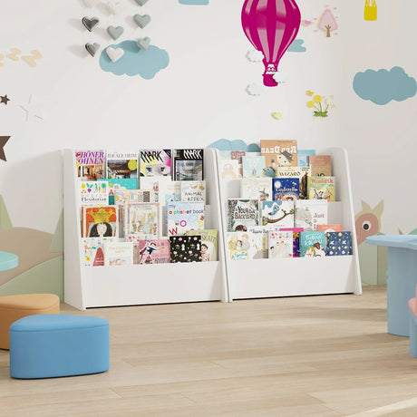4-Tier Kids Wooden Bookshelf with Deep Compartments-White