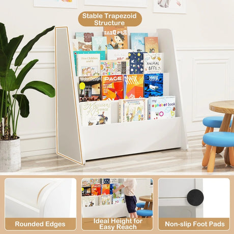 4-Tier Kids Wooden Bookshelf with Deep Compartments-White