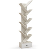 10-Tier Tree Bookshelf with Drawer and Anti-Tipping Kit-Beige