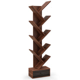 10-Tier Tree Bookshelf with Drawer and Anti-Tipping Kit-Brown