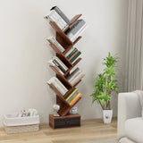 10-Tier Tree Bookshelf with Drawer and Anti-Tipping Kit-Brown