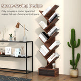 10-Tier Tree Bookshelf with Drawer and Anti-Tipping Kit-Brown