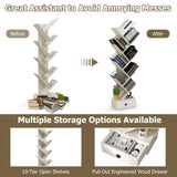 10-Tier Tree Bookshelf with Drawer and Anti-Tipping Kit-Beige