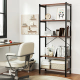 5-Tier Bookshelf Bookcase with Metal Frame and Dual Anti-Tipping Kits-Rustic Brown