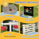 Outsunny Wooden Sandbox, Outdoor Sand Pit, with Six Seats, Accessories, for Ages 3-7 Years - Blue