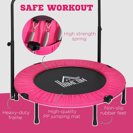 HOMCOM 40" Foldable Mini Fitness Trampoline, with Adjustable Foam Handle, Pink