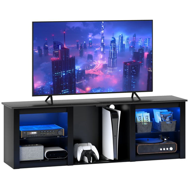 HOMCOM 65" TV Stand, with LED Lights and Storage - Black