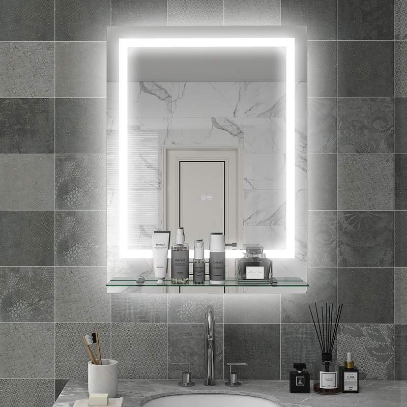 Kleankin Large Vanity Mirror with Lights and Shelf, Illuminated bathroom Mirror with 3 Colour Brightness, Smart Touch, Anti-Fog