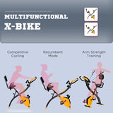 HOMCOM 2-in-1 Folding Exercise Bike with 8-Level Magnetic Resistance, Arm Resistance Band, Pulse Sensor, Yellow