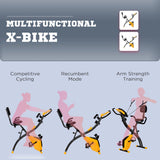 HOMCOM 2-in-1 Folding Exercise Bike with 8-Level Magnetic Resistance, Arm Resistance Band, Pulse Sensor, Yellow