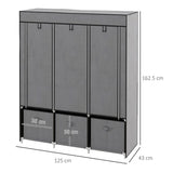 HOMCOM Fabric Wardrobe for Bedroom, Portable Wardrobe with 5 Shelves, 2 Hanging Rails and 3 Fabric Drawers, Foldable Closet, 125 x 43 x 162.5cm, Dark Grey