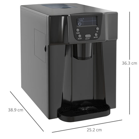 HOMCOM Ice Maker Machine and Water Dispenser, Counter Top Ice Cube Maker for Home with 3L Tank, Adjustable Cube Size, 9 Ice Cubes per 6-10 Minutes, No Plumbing Required, Black