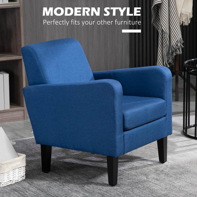 HOMCOM Linen-Look Boxy Armchair - Blue