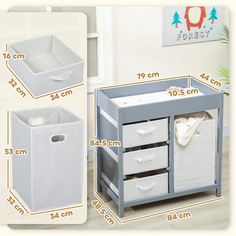 AIYAPLAY Baby Changing Unit with 4 Storage Drawers, Mat for Bedroom Nursery, 84 x 84.5 cm, Grey