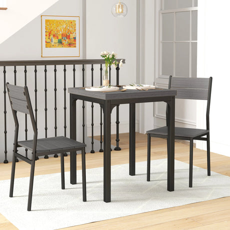 HOMCOM Three-Piece Minimal and Compact Dining Set, Grey Wood Grain