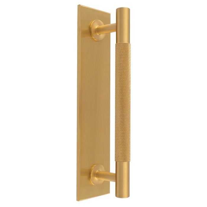 KNURLED PULL HANDLE ON BACKPLATE (128MM C/C) - SATIN BRASS - SET