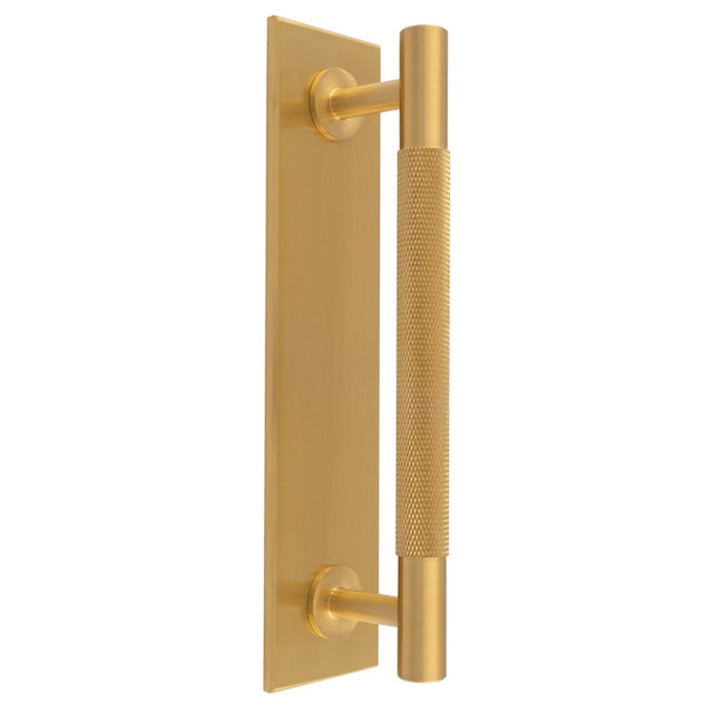 KNURLED PULL HANDLE ON BACKPLATE (128MM C/C) - SATIN BRASS - SET