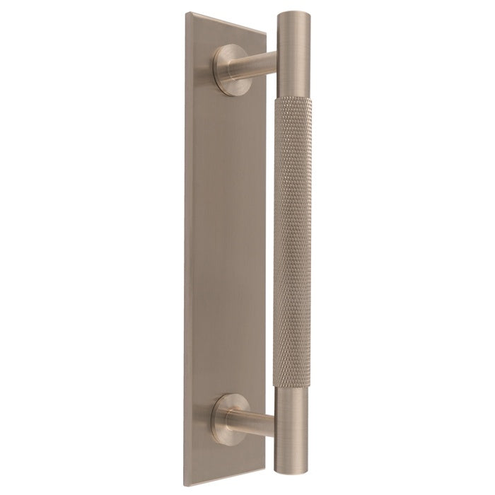 KNURLED PULL HANDLE ON BACKPLATE (128MM C/C) - SATIN NICKEL - SET