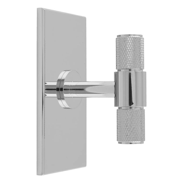 KNURLED T-BAR KNOB ON RECTANGULAR BACKPLATE - POLISHED CHROME - SET