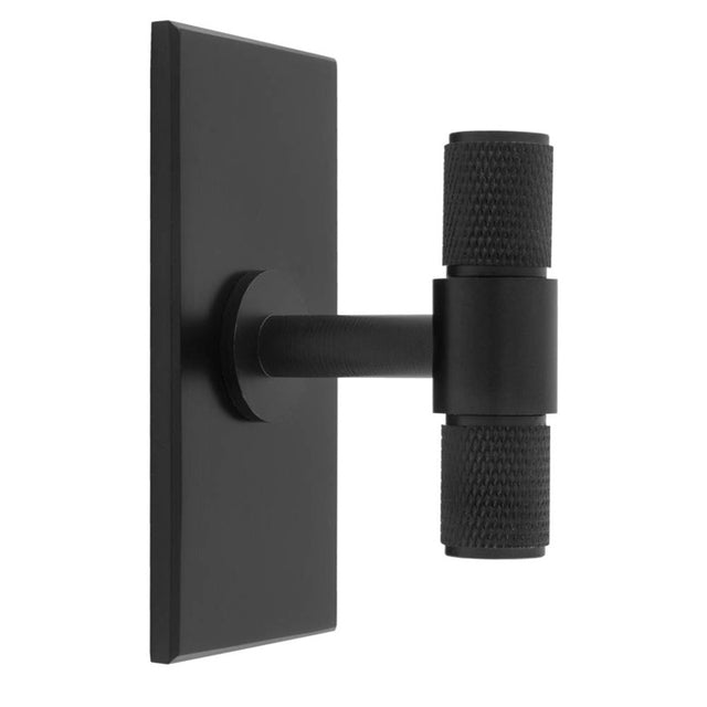 KNURLED T-BAR KNOB ON RECTANGULAR BACKPLATE - MATT BLACK - SET