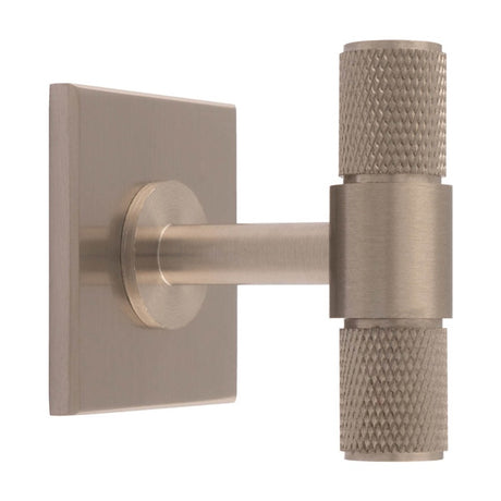 KNURLED T-BAR KNOB ON SQUARE BACKPLATE - SATIN NICKEL - SET