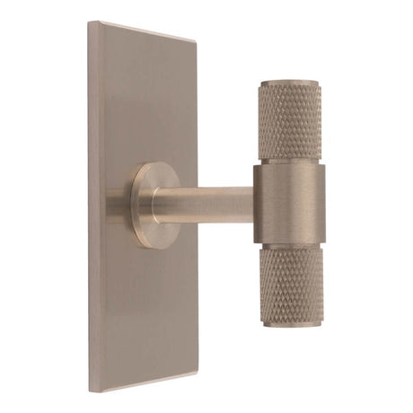 KNURLED T-BAR KNOB ON RECTANGULAR BACKPLATE - SATIN NICKEL - SET