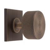 KNURLED KNOB ON SQUARE BACKPLATE - ANTIQUE BRASS - SET