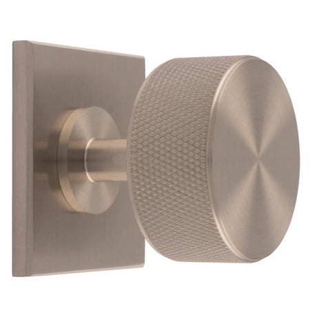 KNURLED RADIO KNOB ON SQUARE BACKPLATE - SATIN NICKEL - SET