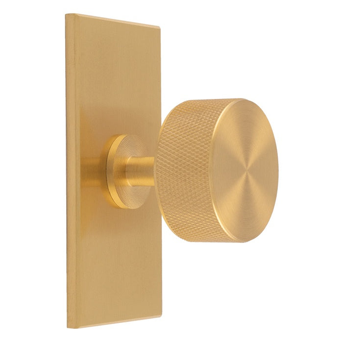 KNURLED RADIO KNOB ON RECTANGULAR BACKPLATE - SATIN BRASS - SET